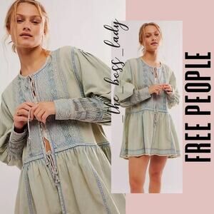 Free People jacket  or mini dress denim pleated cover-up cotton linen blend